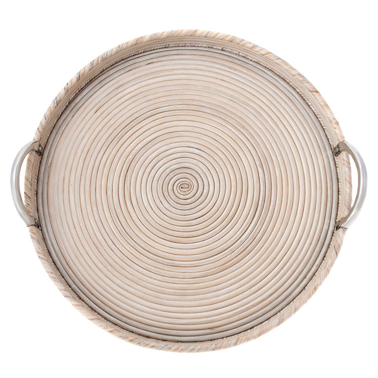 Highland Dunes Saboga Sattu Round with Stainless Steel Handles Ottoman